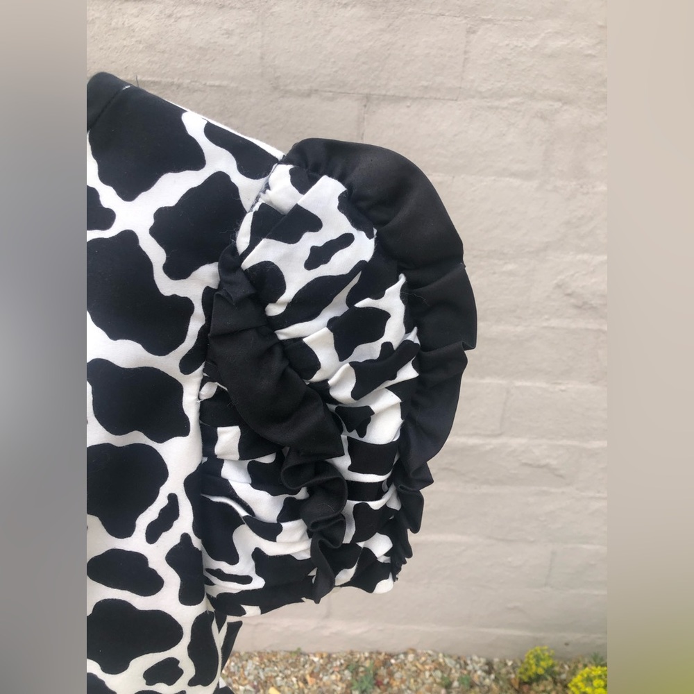 Vintage Peplum ruffle and bow low back cow print peplum dress puff sleeve - Picture 9 of 16